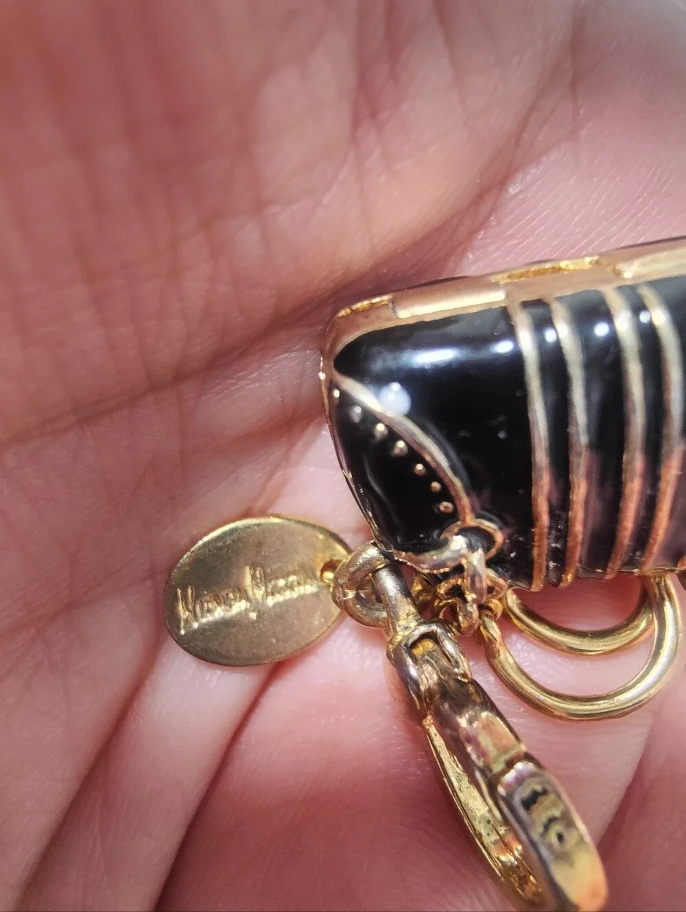 Vintage Neiman Marcus Limited Edition Miniature Purse Charm Black Enamel Gold